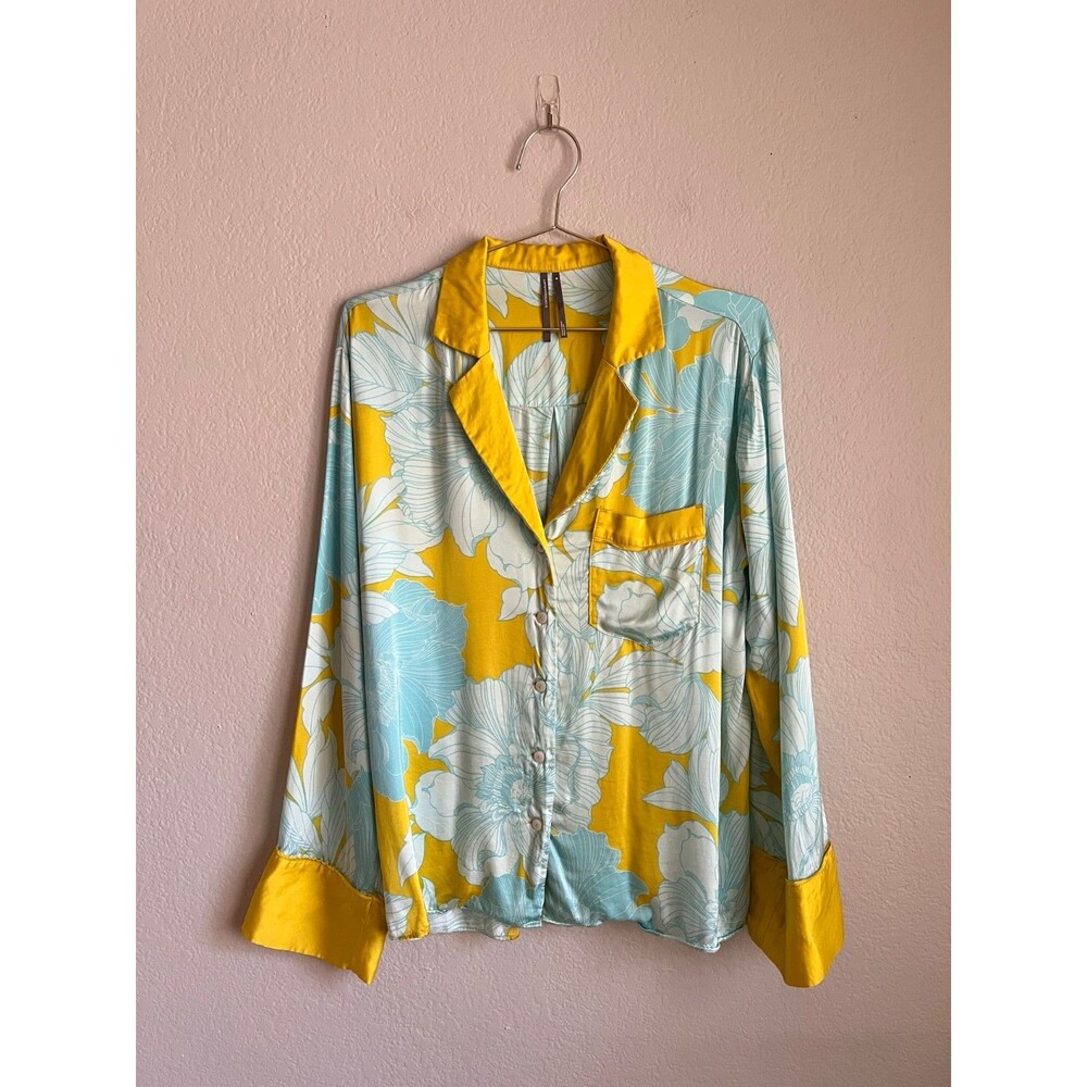 by Anthropologie Lyrebird Neela Pajama Shirt in LB Silky Chartreuse Size MEDIUM